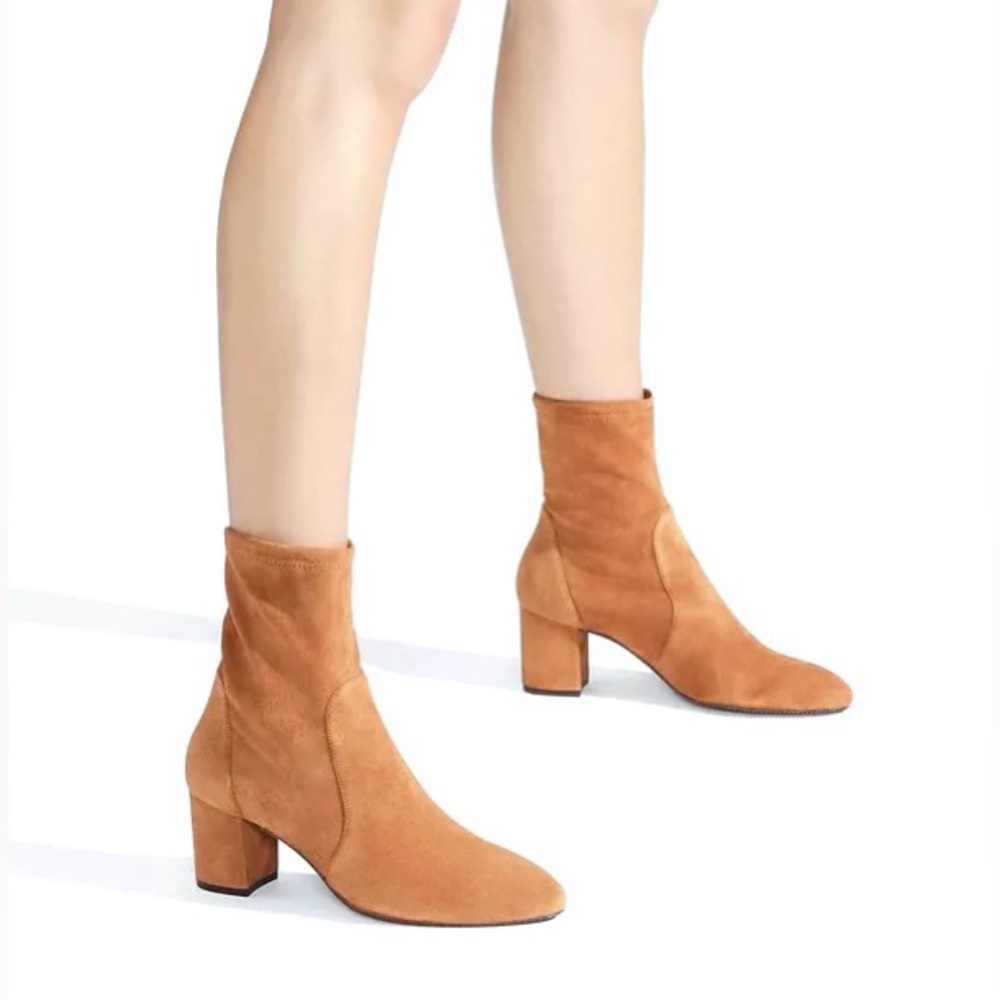 Stuart Weitzman Yuliana 60 Suede Sock Booties in Tan size 35/US4.5 (MSRP $595)